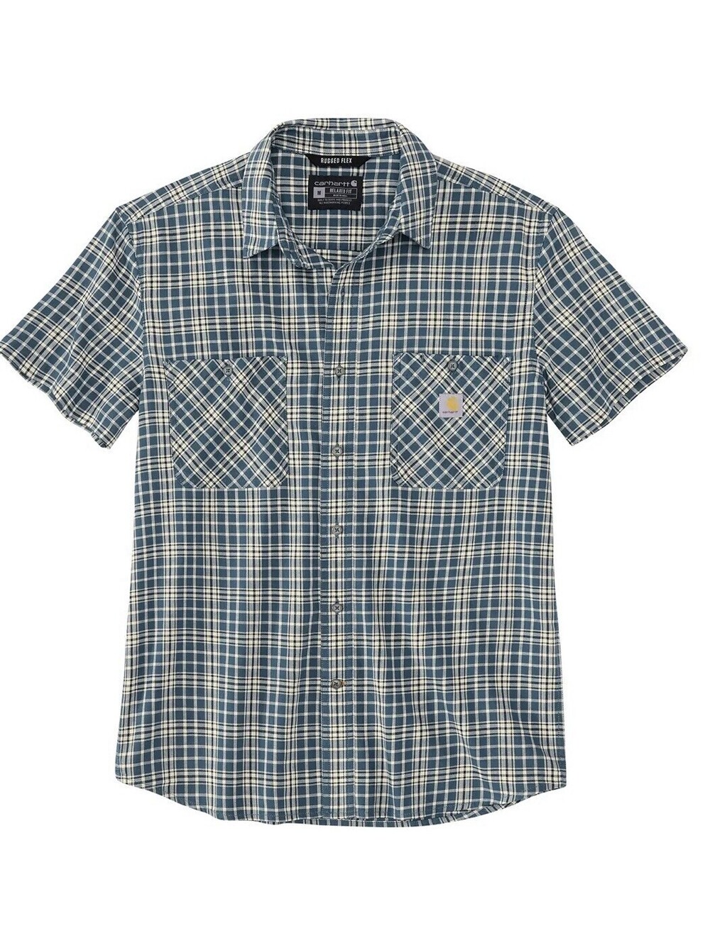 CARHARTT Men's Rugged Flex® Lightweight S/S Plaid Shirt In Storm Blue-Size XL
